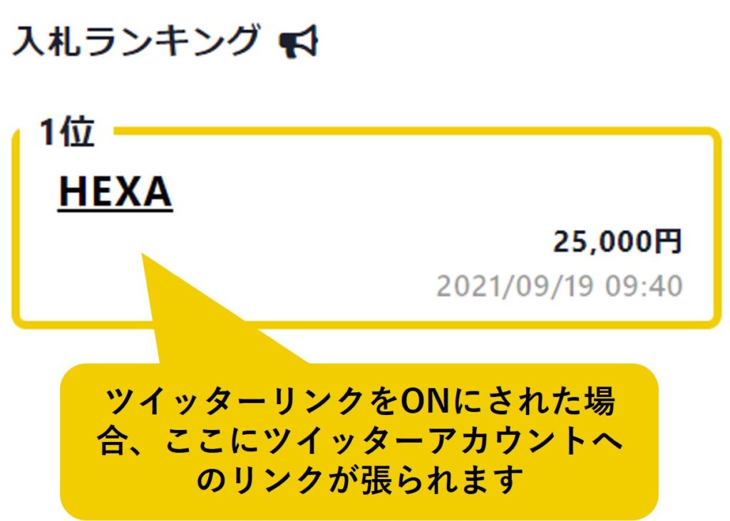入札ランキングへの表示